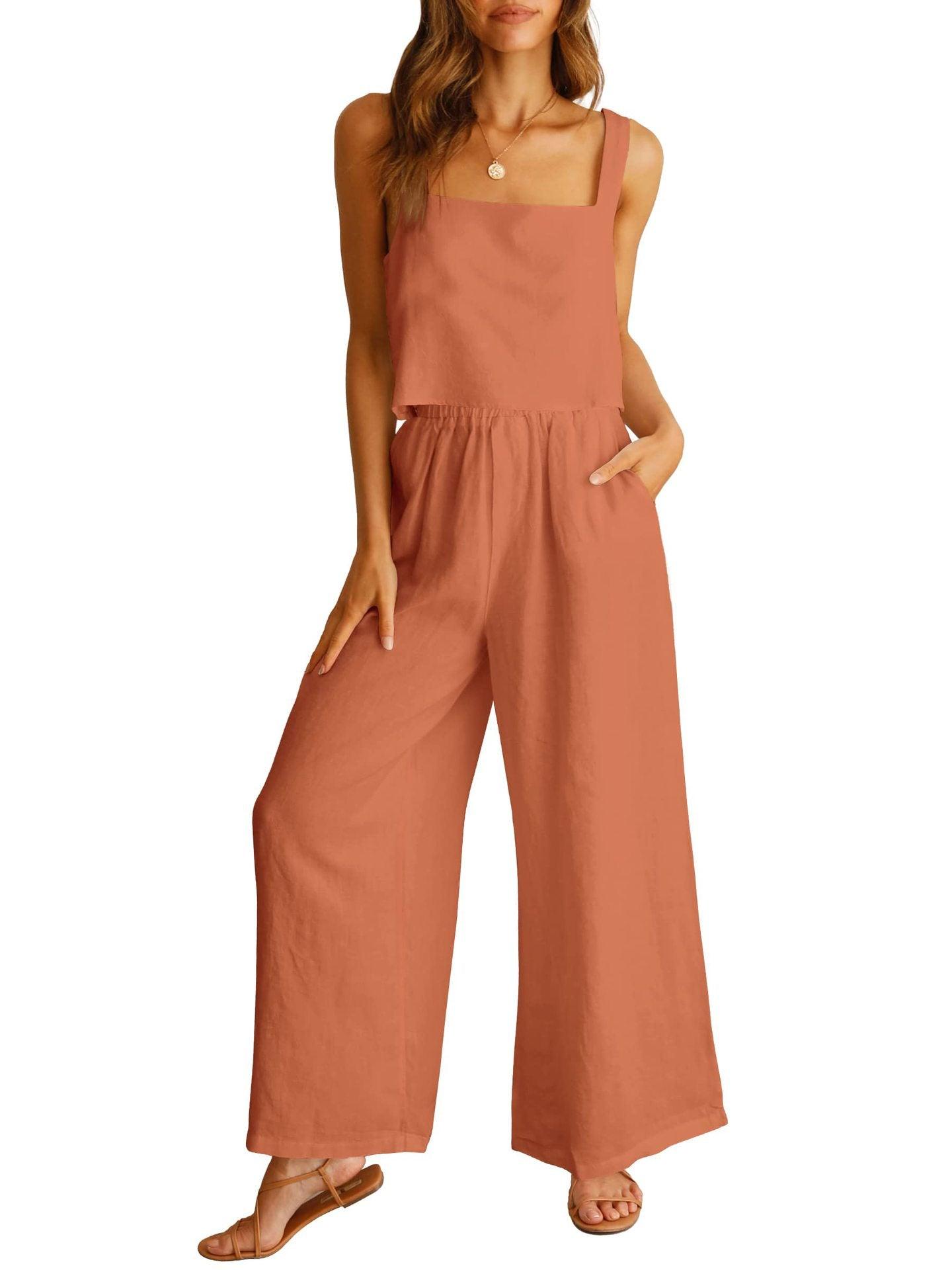 Sleeveless Camisole Wide Leg Pants Casual Suit - Nioor