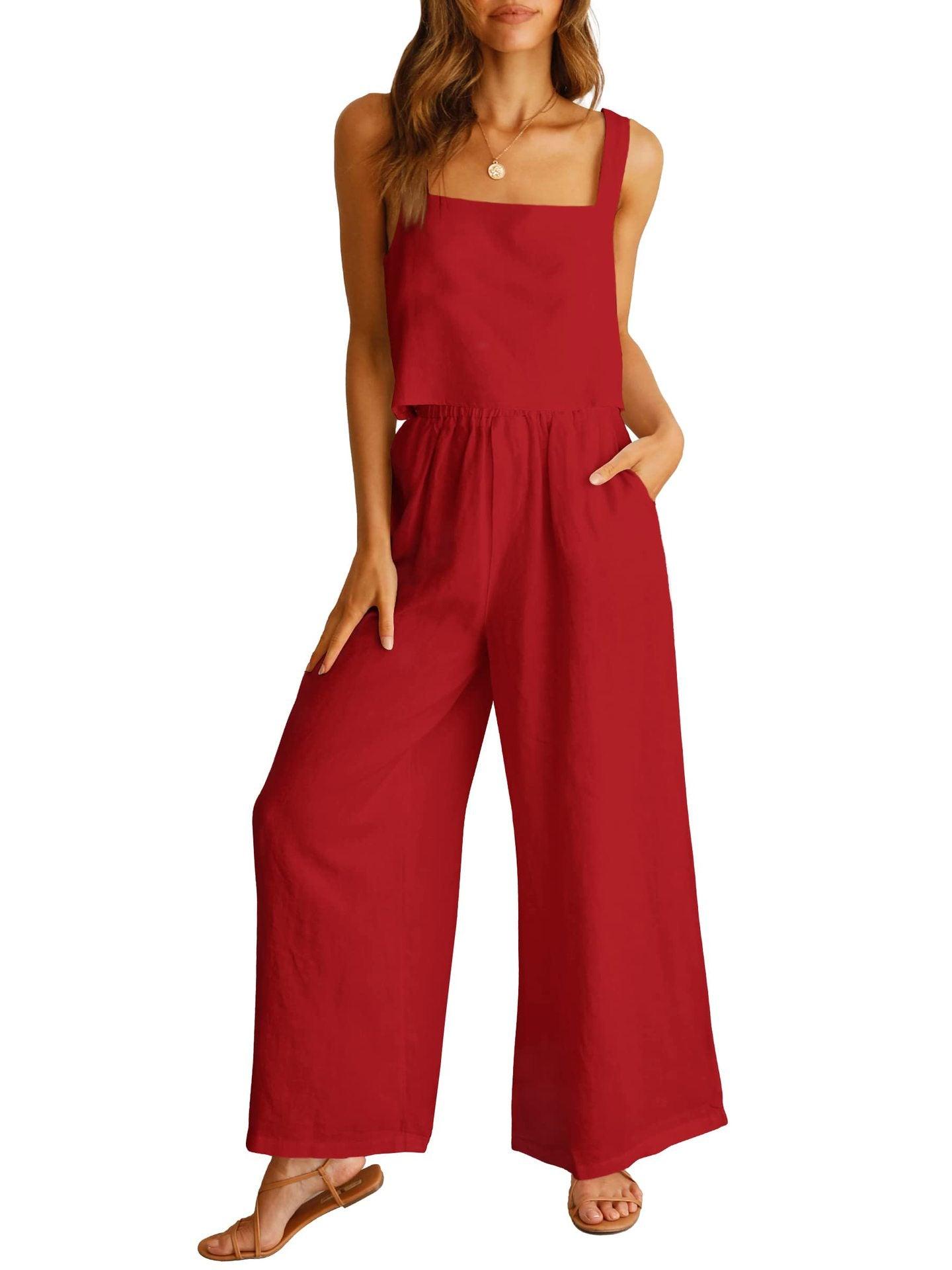 Sleeveless Camisole Wide Leg Pants Casual Suit - Nioor