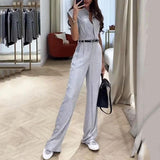 Sleeveless Lapel Blouse And Pants - Nioor