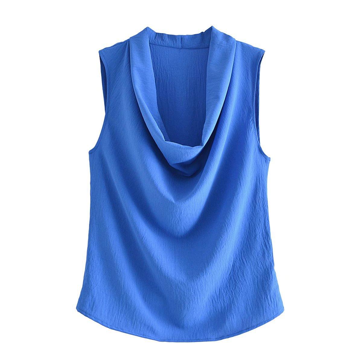 Sleeveless Low Neck Pleated Collar Top Vest - Nioor