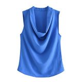 Sleeveless Low Neck Pleated Collar Top Vest - Nioor