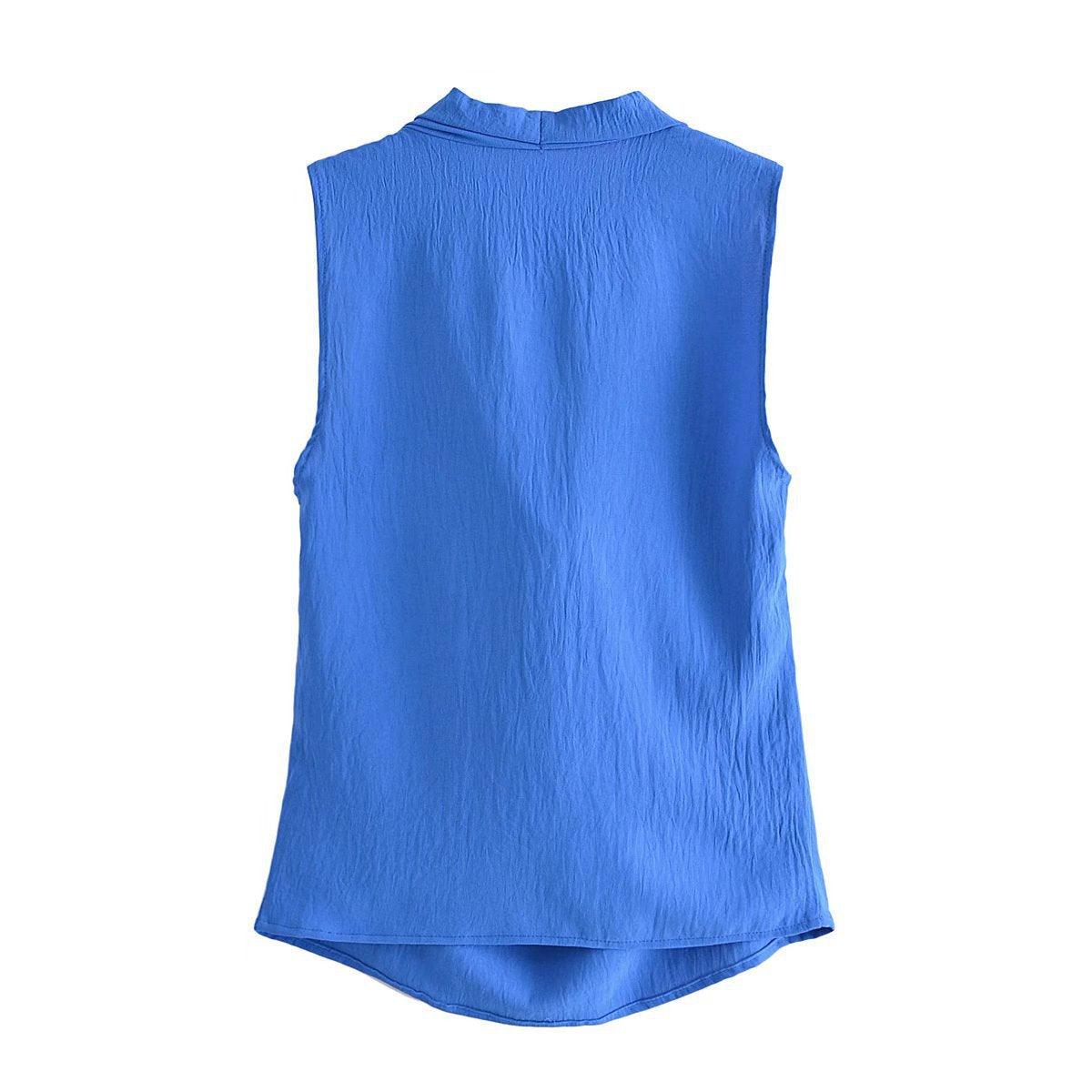 Sleeveless Low Neck Pleated Collar Top Vest - Nioor