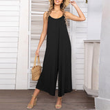 Sleeveless Skinny Strap Jumpsuit Wide Leg Pants - Nioor