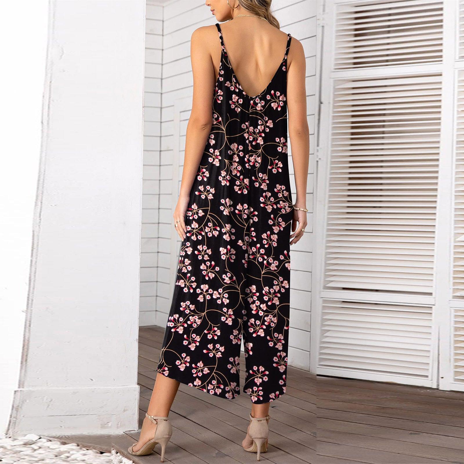 Sleeveless Skinny Strap Jumpsuit Wide Leg Pants - Nioor