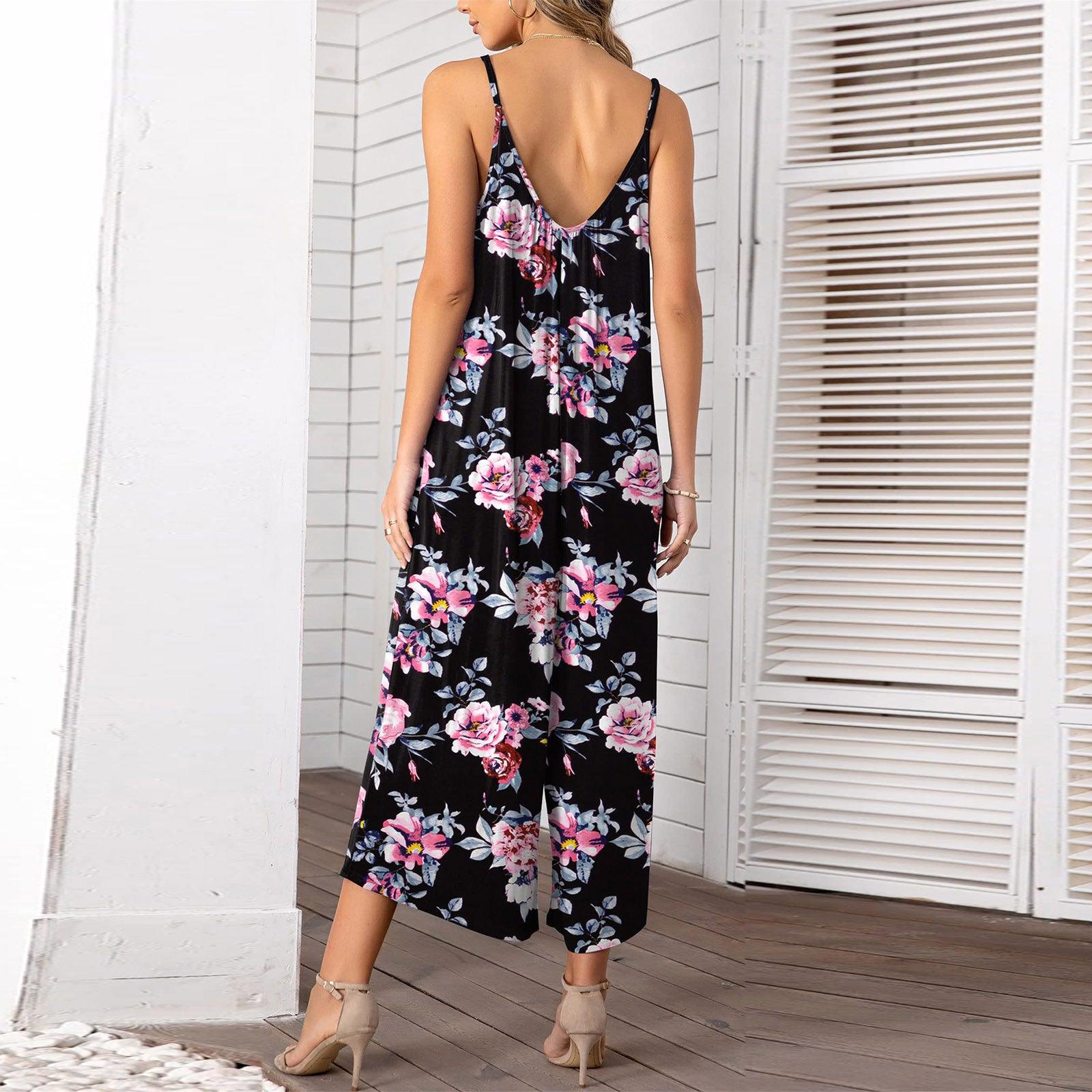 Sleeveless Skinny Strap Jumpsuit Wide Leg Pants - Nioor