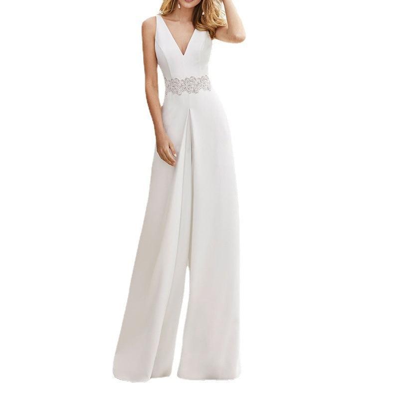 Sleeveless V-Neck Jumpsuit Slim Trousers - Nioor