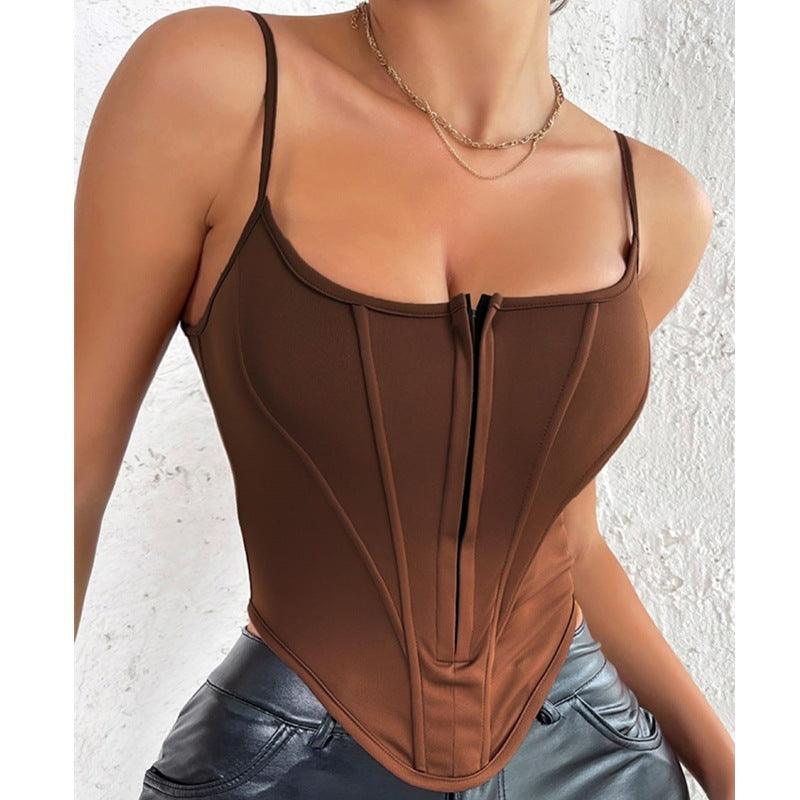 Slim-fit Diamond Stitching Breasted Fishbone Waist Camisole - Nioor