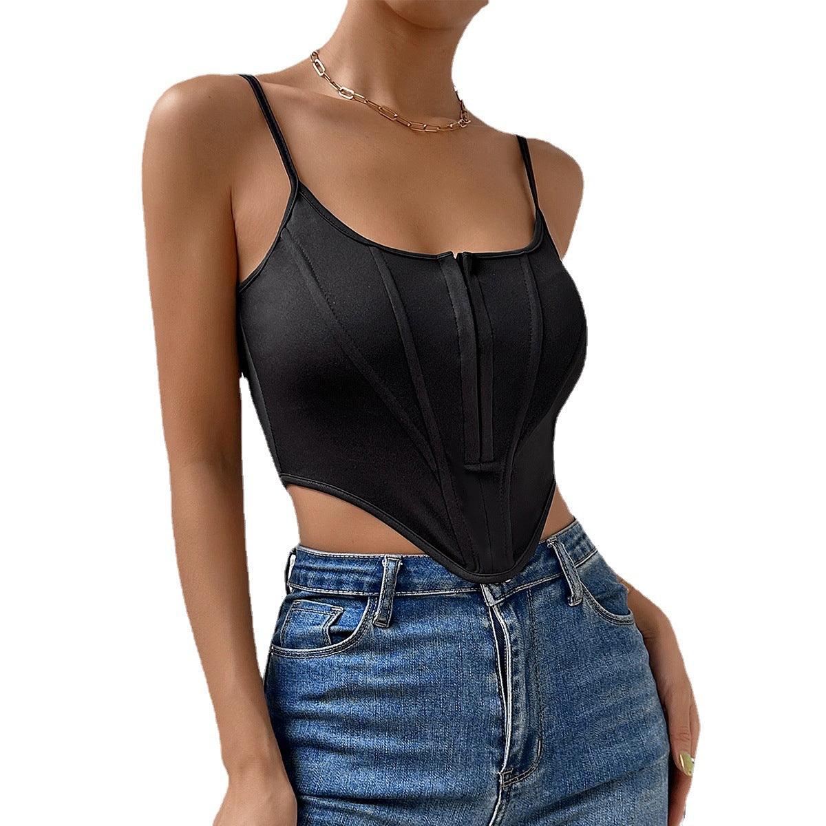 Slim-fit Diamond Stitching Breasted Fishbone Waist Camisole - Nioor