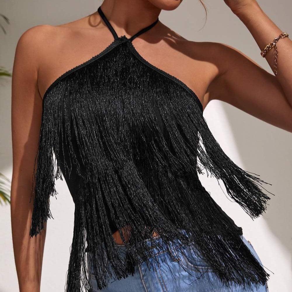 Sling Fashion Tassel Suspender Halter Top - Nioor