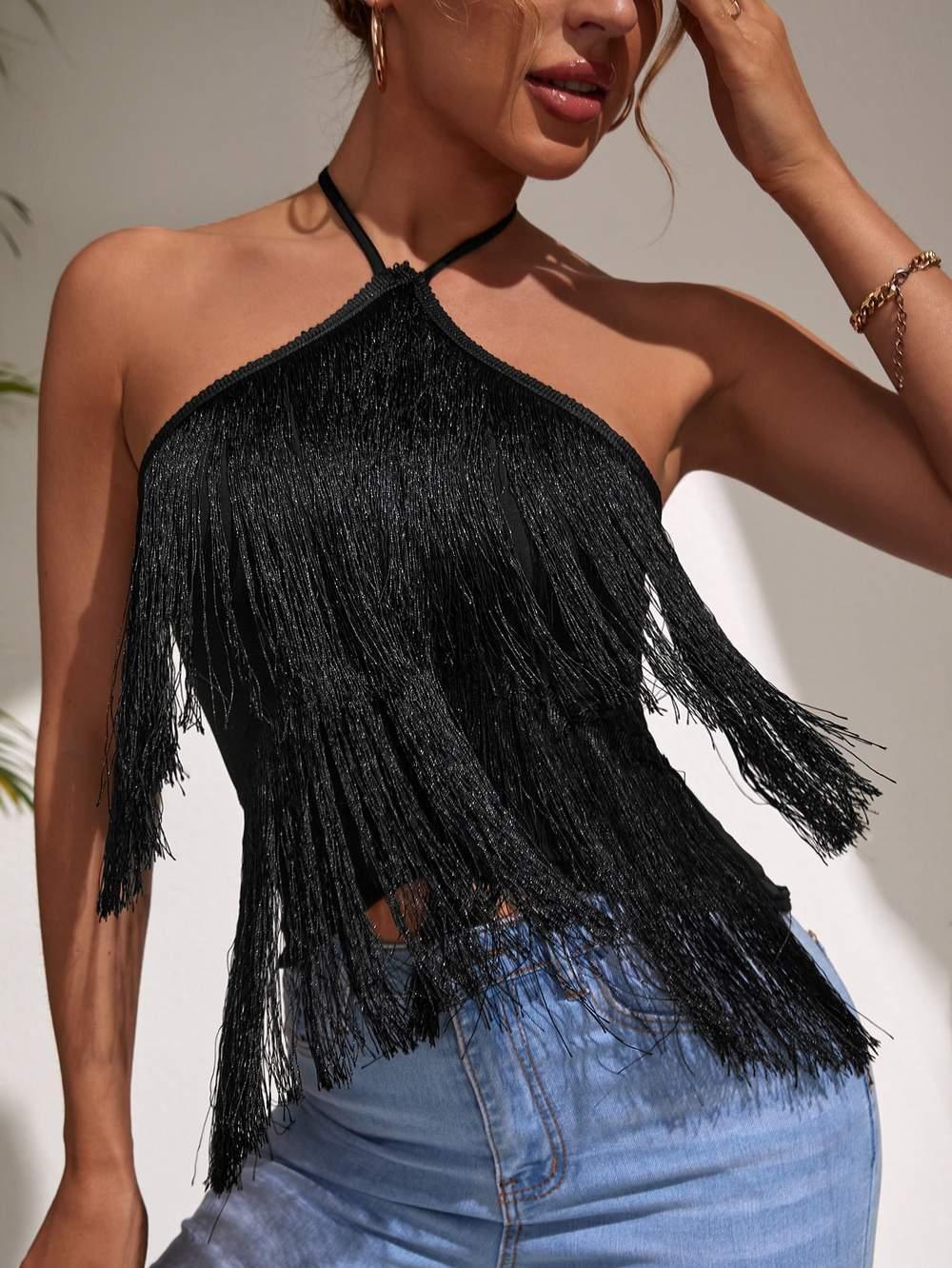 Sling Fashion Tassel Suspender Halter Top - Nioor