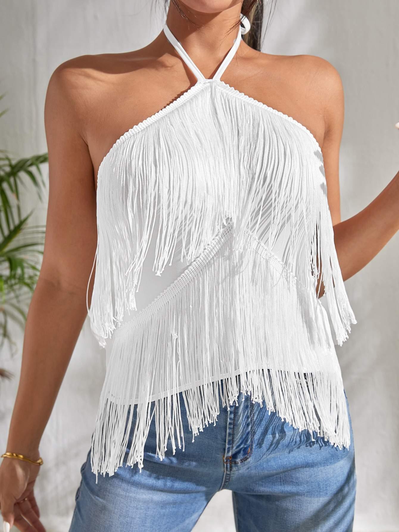 Sling Fashion Tassel Suspender Halter Top - Nioor