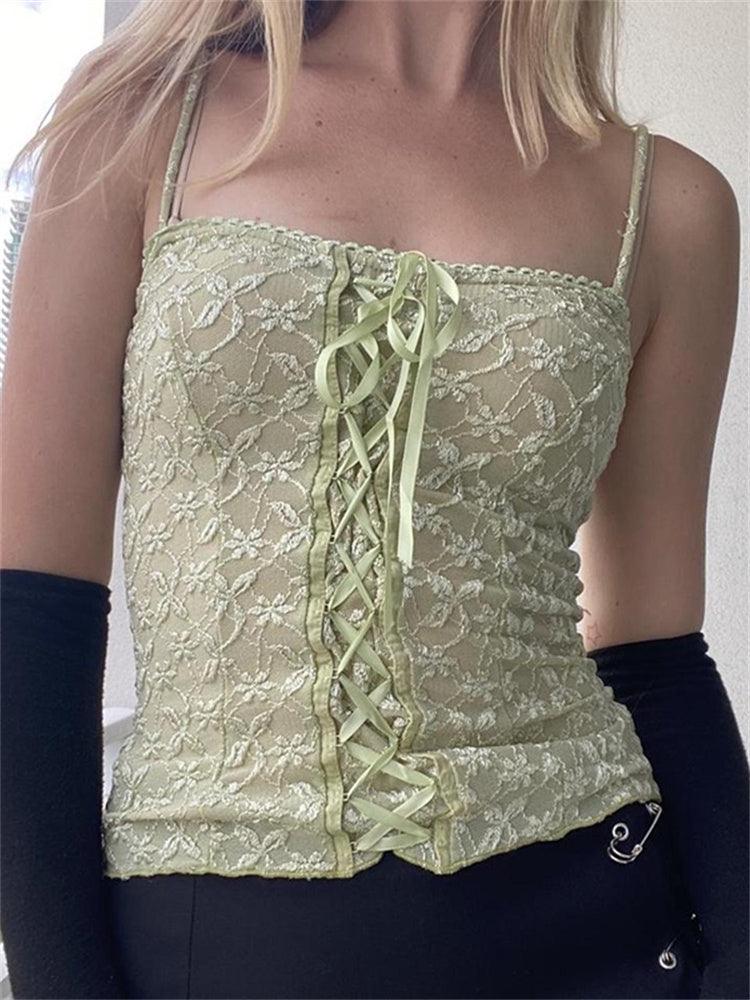 Small Sling Lace Stitching Tied Top - Nioor