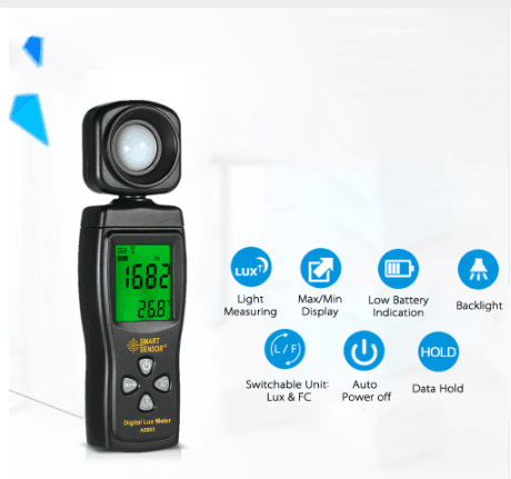 SMART SENSOR AS803 Mini Digital Lux Meter LCD Display Illuminometer UV Radiometers Photometer Luxmeter Light Meter 0-200000 Lux - Nioor