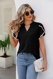 Solid Color And V-neck Lace Petal Sleeve T-shirt Casual Top - Nioor