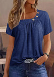 Solid Color Buttons Element Short Sleeve Round Neck T-shirt - Nioor