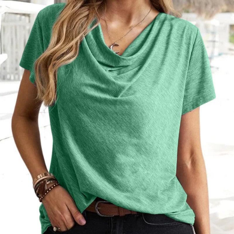 Solid Color Casual Fashion V-neck Short Sleeve T-shirt For Women - Nioor