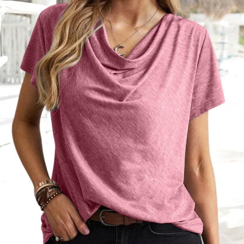 Solid Color Casual Fashion V-neck Short Sleeve T-shirt For Women - Nioor