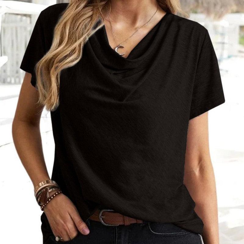 Solid Color Casual Fashion V-neck Short Sleeve T-shirt For Women - Nioor