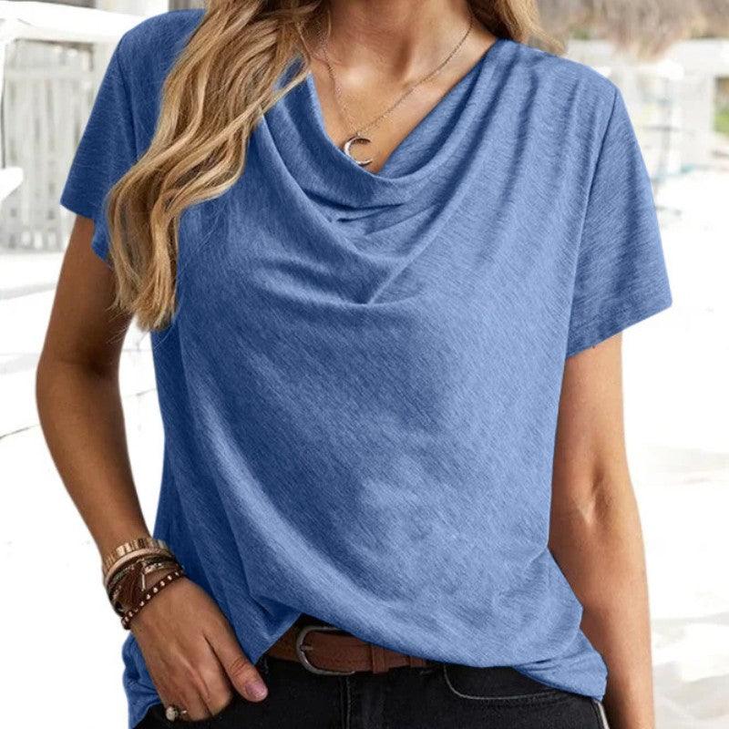 Solid Color Casual Fashion V-neck Short Sleeve T-shirt For Women - Nioor