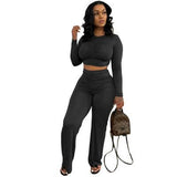 Solid Color Casual Long Sleeves Top New Sports Trousers Two-piece Set - Nioor