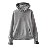 Solid Color False Two-piece Hooded Pullover Fleece Striped Oversleeves Korean Style Trendy Hooded Blank Fake Two Pieces - Nioor