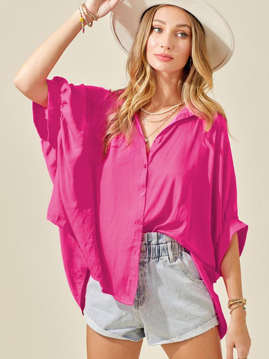 Solid Color Half Sleeve Shirt For Women - Nioor