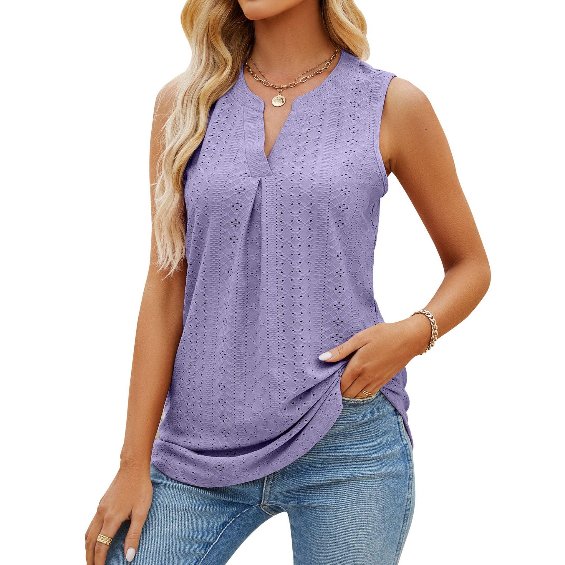 Solid Color Hole V-neck Slim Vest For Women - Nioor