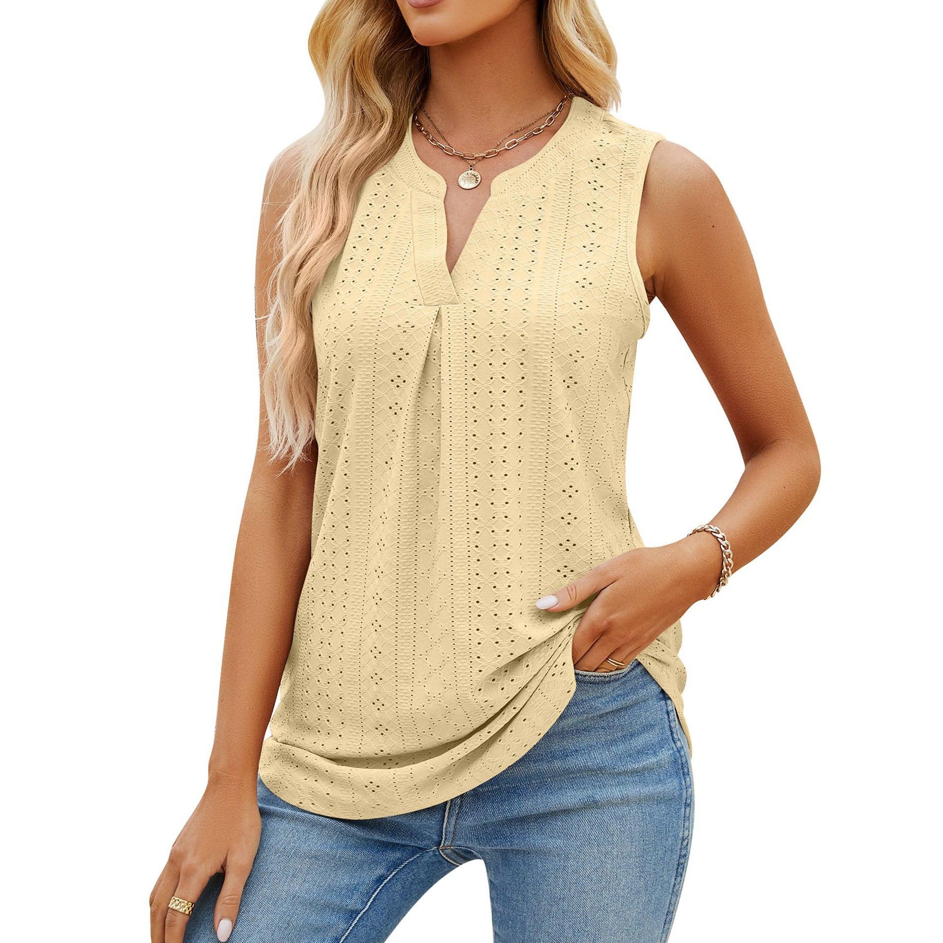 Solid Color Hole V-neck Slim Vest For Women - Nioor