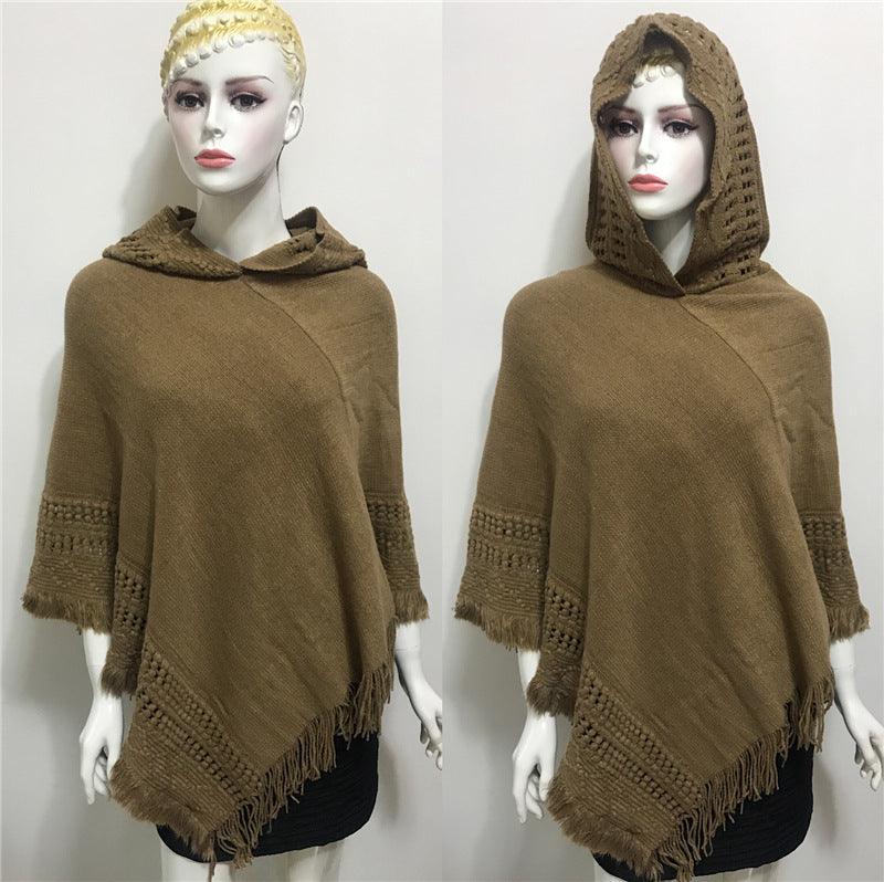 Solid Color Hollow Tassel Plus Size Cape And Shawl - Nioor