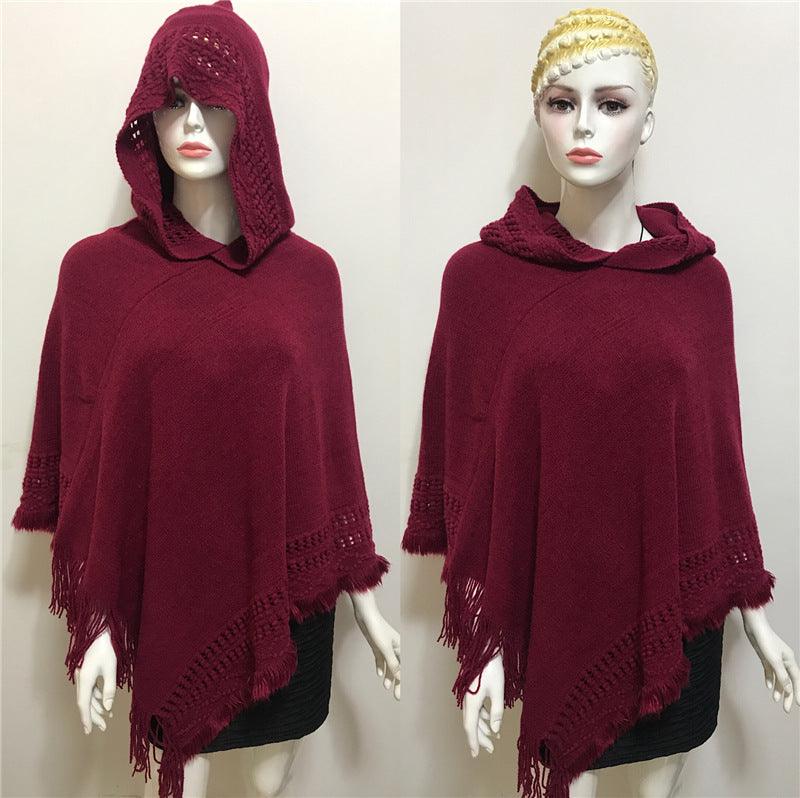 Solid Color Hollow Tassel Plus Size Cape And Shawl - Nioor