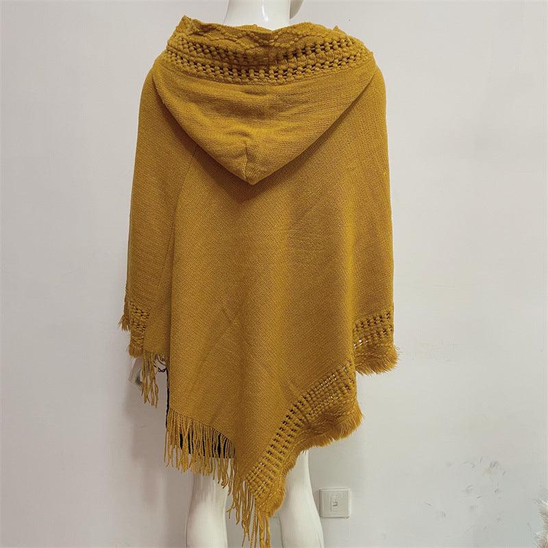 Solid Color Hollow Tassel Plus Size Cape And Shawl - Nioor