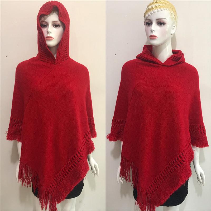 Solid Color Hollow Tassel Plus Size Cape And Shawl - Nioor