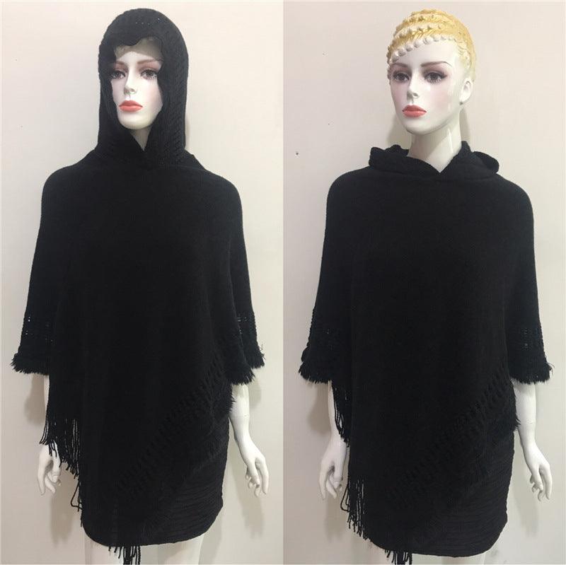 Solid Color Hollow Tassel Plus Size Cape And Shawl - Nioor