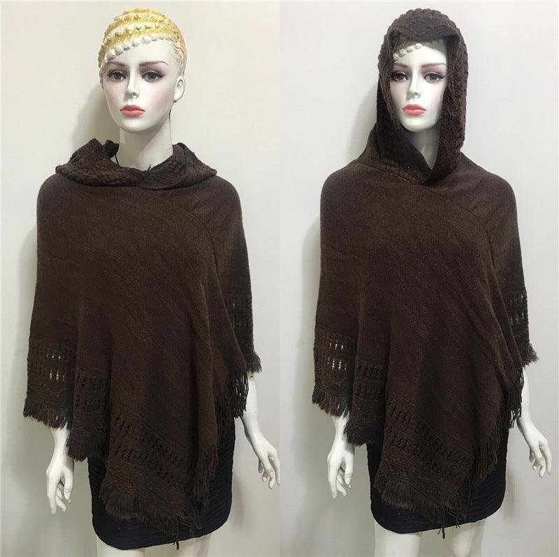 Solid Color Hollow Tassel Plus Size Cape And Shawl - Nioor