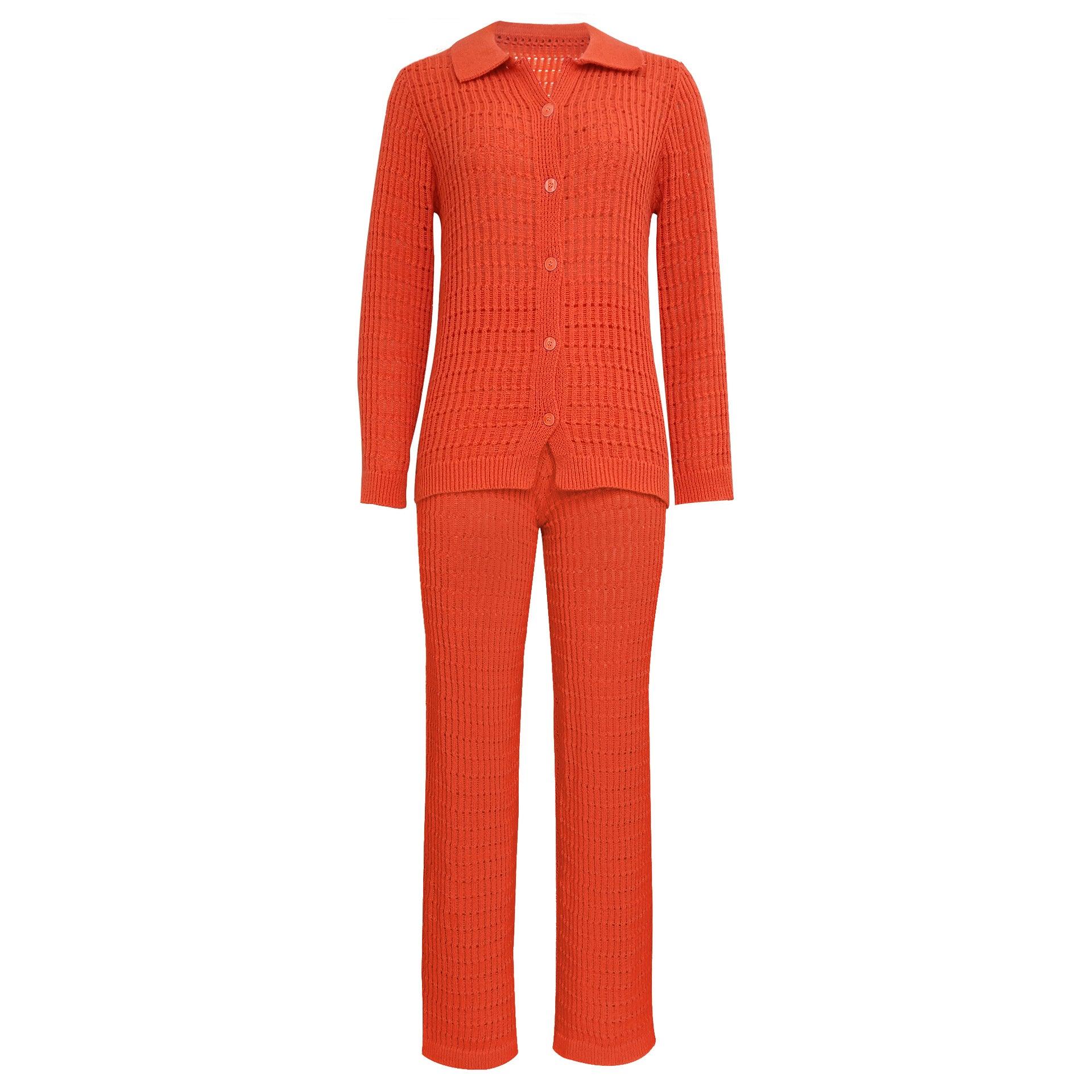 Solid Color Knit Shirt Straight Leg Pants Fashion Suit - Nioor