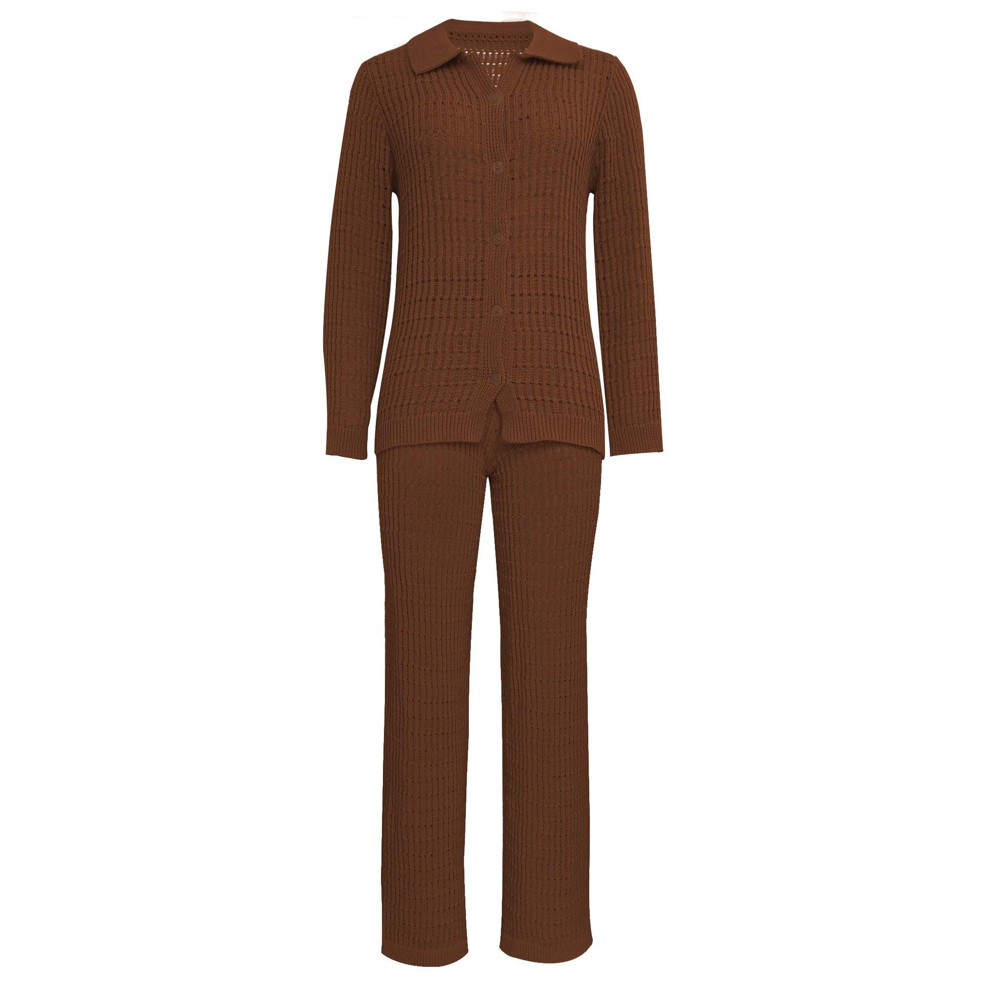 Solid Color Knit Shirt Straight Leg Pants Fashion Suit - Nioor