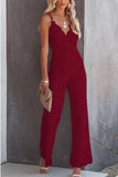 Solid Color Lace Stitching Sleeveless Casual Suspender Jumpsuit - Nioor