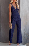 Solid Color Lace Stitching Sleeveless Casual Suspender Jumpsuit - Nioor