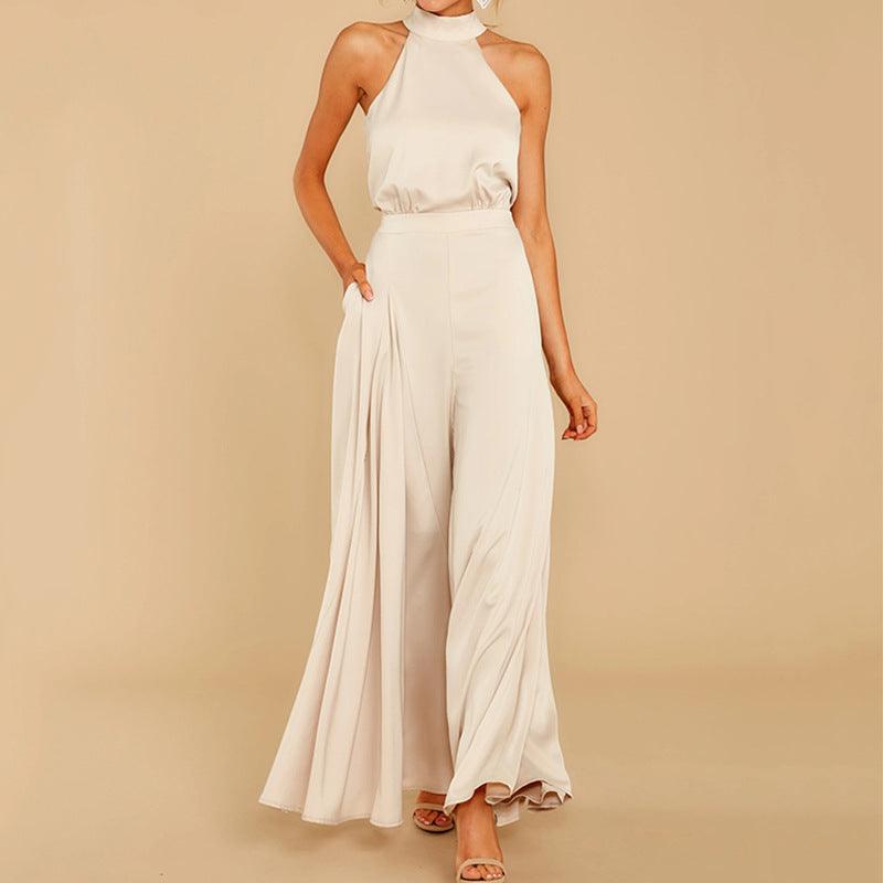 Solid Color Off-shoulder Jumpsuit - Nioor