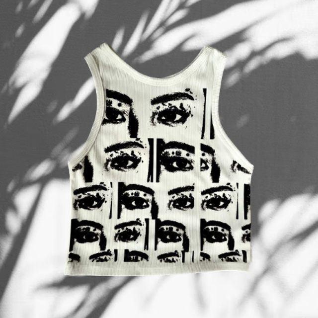 Solid Color Printing Midriff-baring Camisole - Nioor