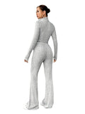 Solid Color Rib Fabric Women's Long-sleeved Knitwear And Trousers Suit - Nioor