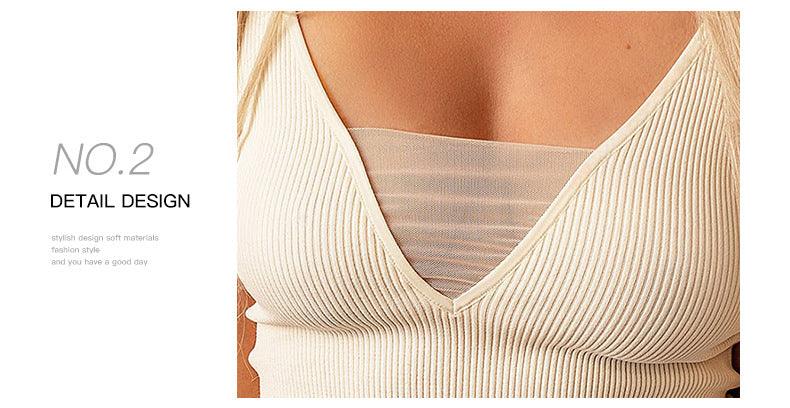 Solid Color Sleeveless Pullover Camisole Low V-neck Gauze Knitting Vest - Nioor