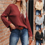 Solid V-neck Knitted European And American Curly Sweater Women - Nioor