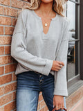 Solid V-neck Knitted European And American Curly Sweater Women - Nioor