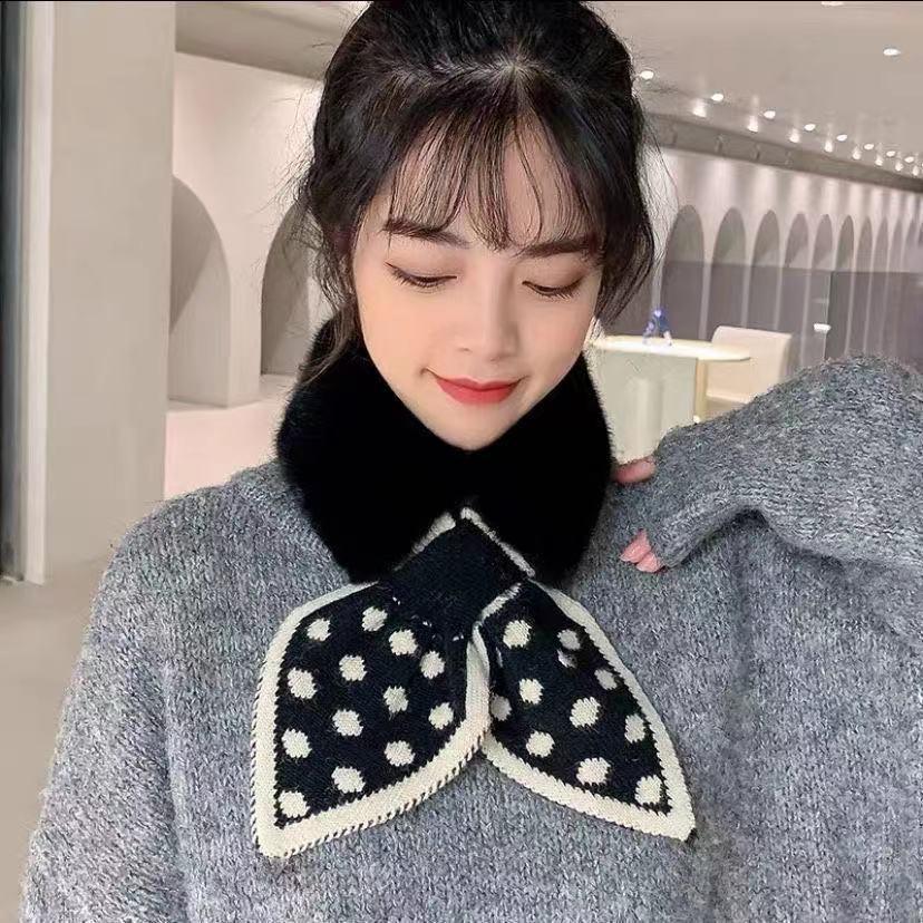 South Korea Plush Polka Dot Bow Tie Scarf Winter Winter - Nioor