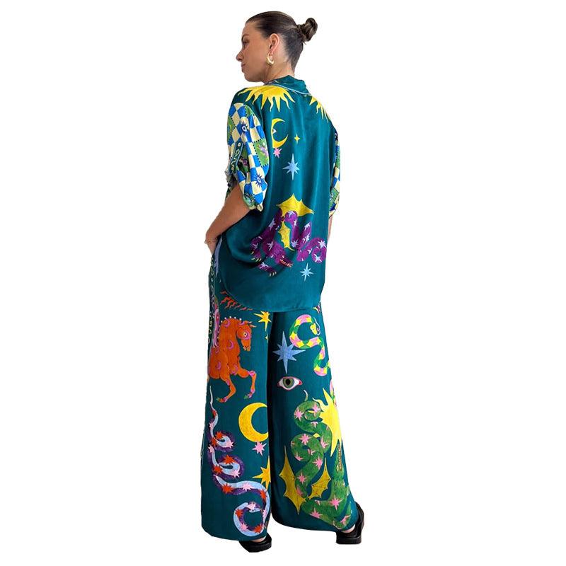 Southeast Asian Style Printed Leisure Suit Two Pieces - Nioor