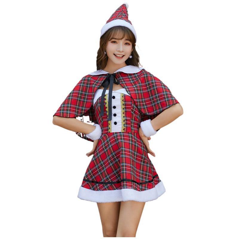 Split Size Christmas Clothing Plaid Cloak Suit - Nioor