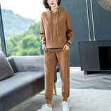 Sports And Leisure Suit Korean Style Loose Slimming Temperament Hooded Sweater Two-piece Set - Nioor