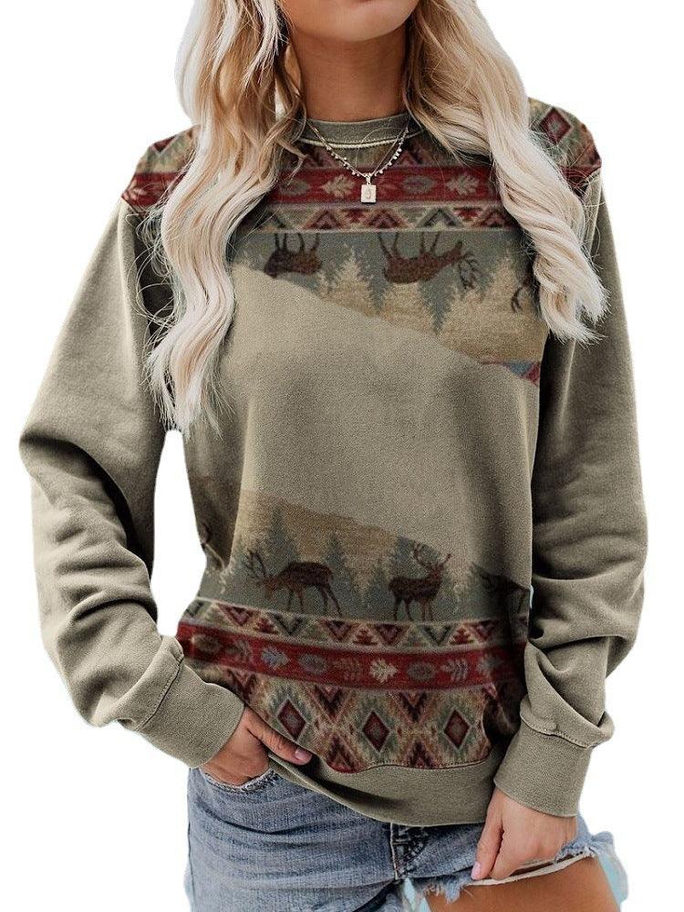 Spring And Autumn Leisure Printed Round Neck Long Sleeve - Nioor