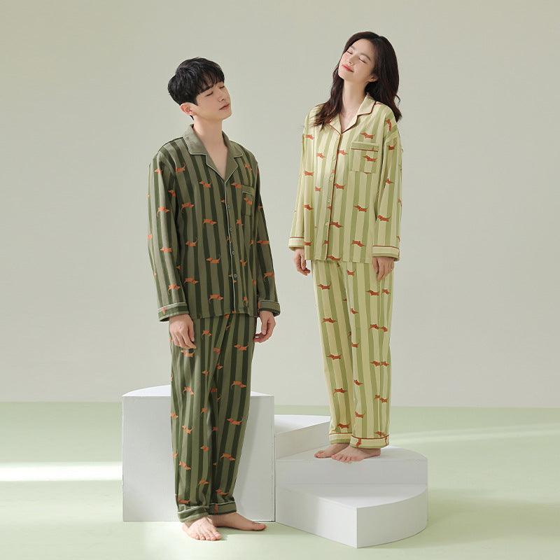 Spring And Autumn New Couple Pajamas Cotton Long-sleeved Cardigan - Nioor